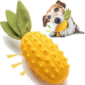 Dog Toy, Chew Toy Dog Almost Indestructible, Squeaky Dog Toy for Puppies Medium and Large, Rubber Horned Melon Dog Toys