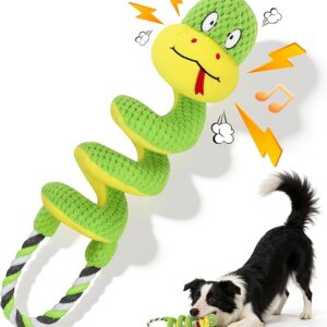 Dog Toy Plush Spiral Snake with Crinkle Paper and Pull Rope